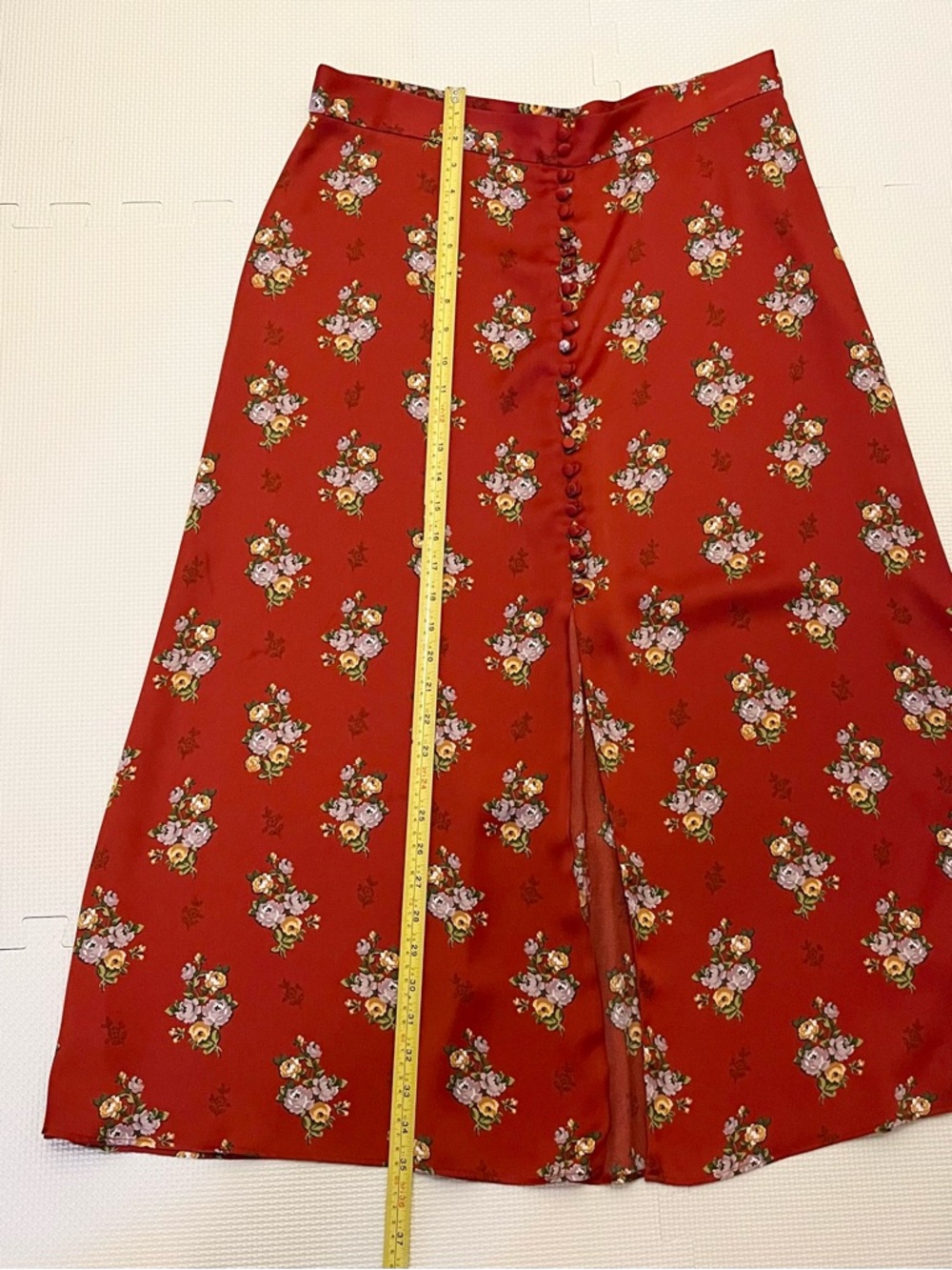 Zara Floral Midi Skirt Button Front Slit A-Line Size XL - Picture 12 of 12